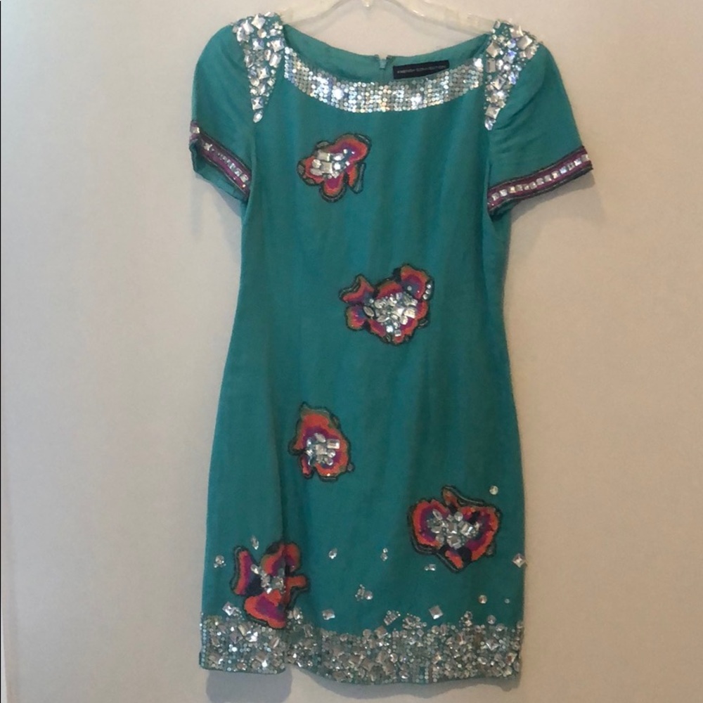 French connection teal and beaded dress